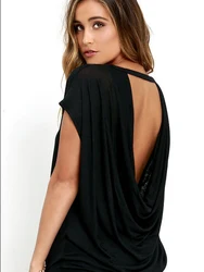 Summer Round Neck T-shirts Loose Simple Short Sleeve Women's Shirt Y2k Tops Solid Casual Sexy Backless T Shirt For Women 2023