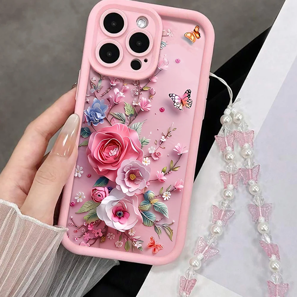 Phone Cases Classy - Luxuriöse Hülle mit Blumenmuster und Trageriemen