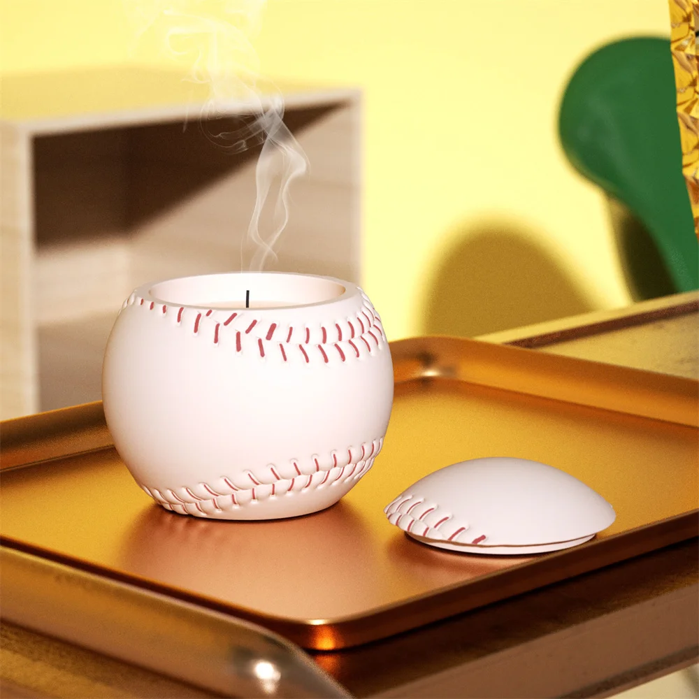 

Baseball Candle Jar with Lid Silicone Mold for Concrete Handmade Storage Holder Jesmonite Mould Room Decor