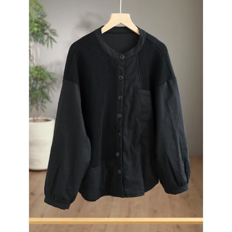 

Retro Winter New Spliced Cotton Coat Women Loose Short Cotton Jacket Top