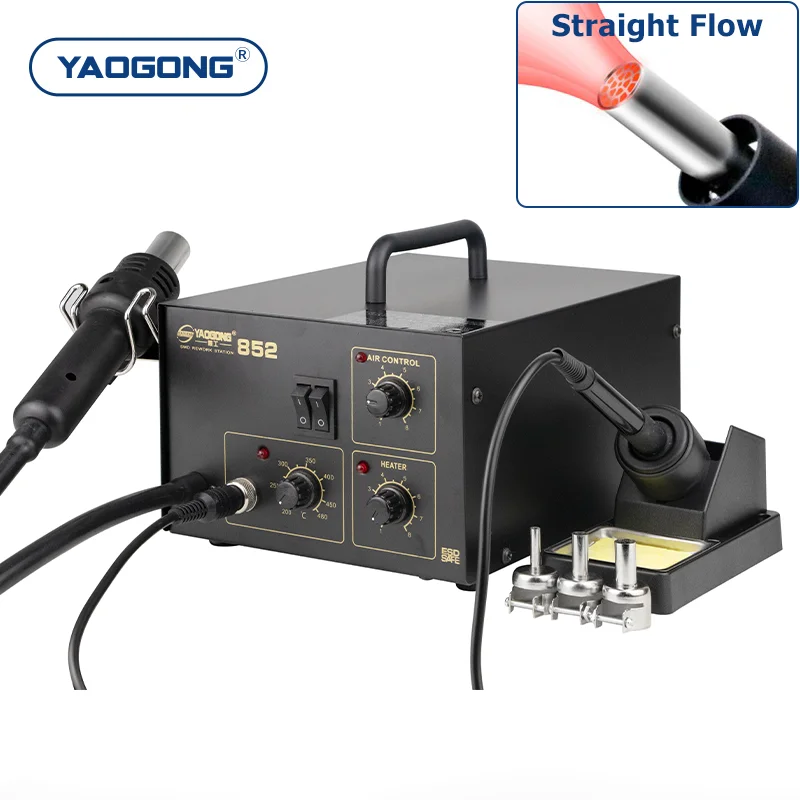 

YAOGONG 852 2 In 1 Smart Thermostat Hot Air Repair Tool PCBA IC Mobile Phone Motherboard SMD Rework Heat Gun Soldering Station