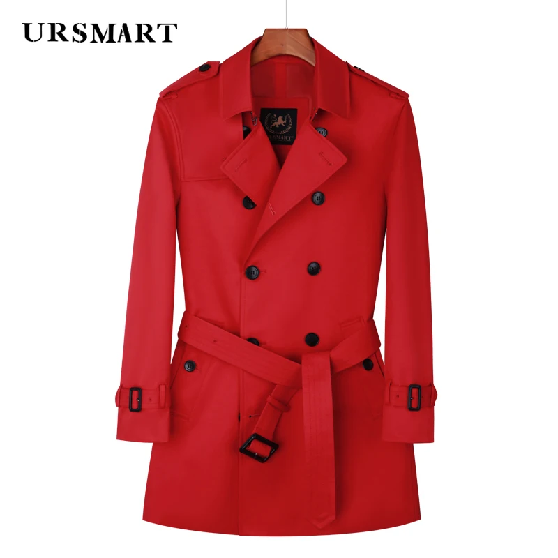 

Men's Medium Length Double-Breasted Trench Coat - Custom Red Fashion Detachable Thickened Down Liner Stylish Windbreaker