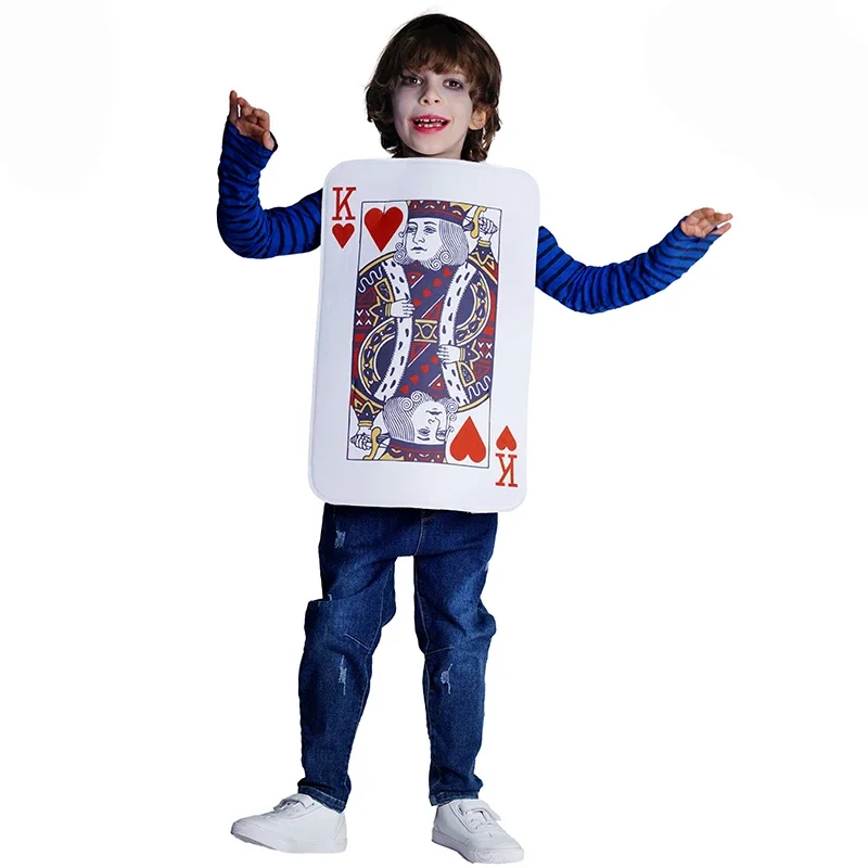 Umorden Children Kids Boys Girls Playing Card Poker King and Queen of Hearts Club K Q Costume Cosplay Tunic Sponge Suit