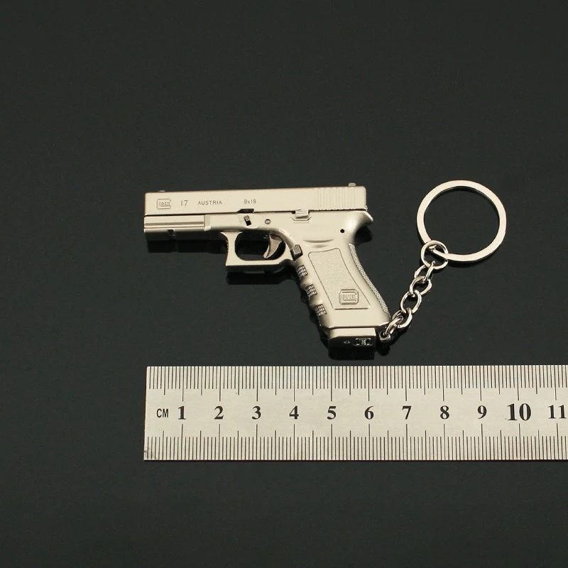 2.56in 미니 소형 총 키 체인 1:3 글록 트럼펫 분리형 금속 모델 장난감 총 배낭 펜던트 데스크탑 장식 소년 선물