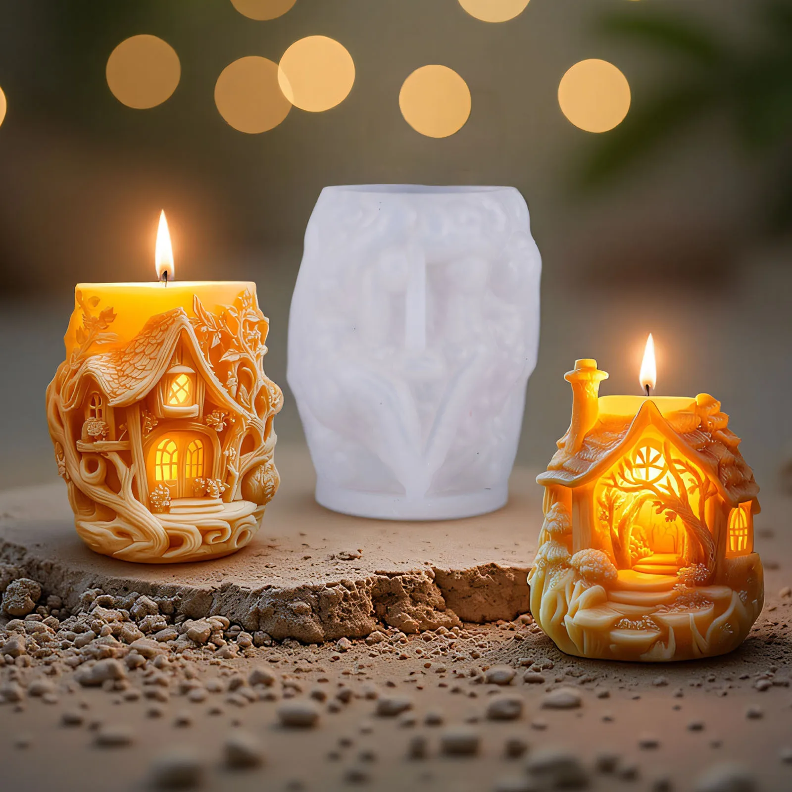 

Tree House Scented Candle Silicone Mold DIY Fairy Tale Forest Hut Candle Three-dimensional Building Plaster Resin Molds