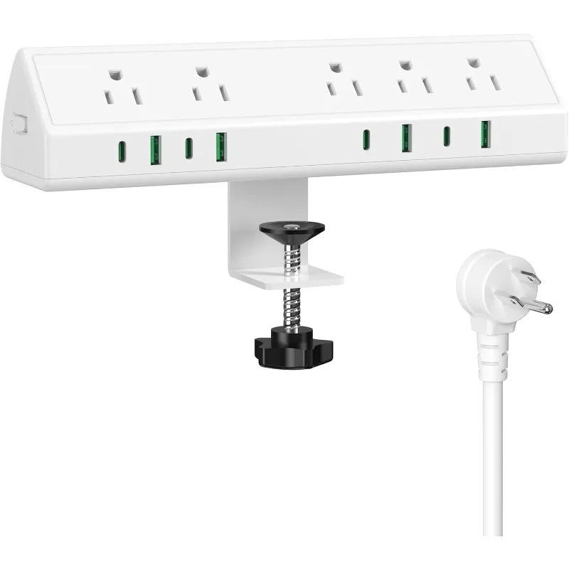 

45W Fast Charging Station,Desk Clamp Power Strip,4 PD USB-C Ports,5 AC Outlets,Surge Protector Power Strip, 14AWG Heavy