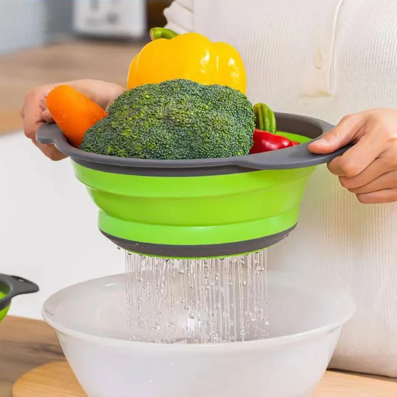 Silicone Folding Drain Basket Fruit Vegetable Washing Basket Kitchen Storage Tool Foldable Strainer Colander Collapsible Drainer