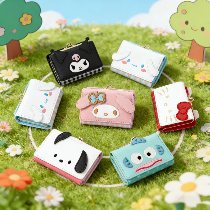 

Кошелек из искусственной кожи Sanrio Hello Kitty с держателями для карт Cinnamoroll, повседневный кошелек для монет Kuromi, брелоки My Melody