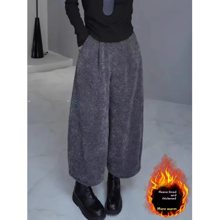 

Женские шерстяные брюки на флисовой подкладке, повседневные свободные брюки с высокой талией и прямыми штанинами, осенне-зимние брюки больших размеров, утягивающие фигуру