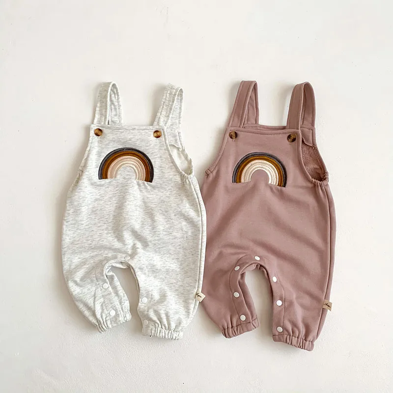 MILANCEL 2023 Spring Baby Clothes Rainbow Embroidery Boys Overalls Brief Infant Jumpsuits