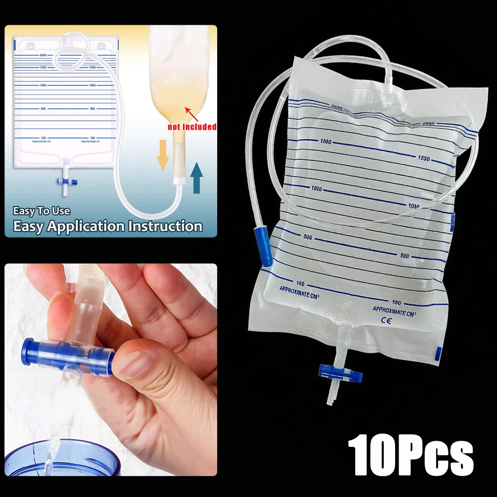 10Pcs 2000ml Medical Urine Bag Anti-reflux with External Catheter Urine Collector Drainage Pack Urinary Incontinence Accessories