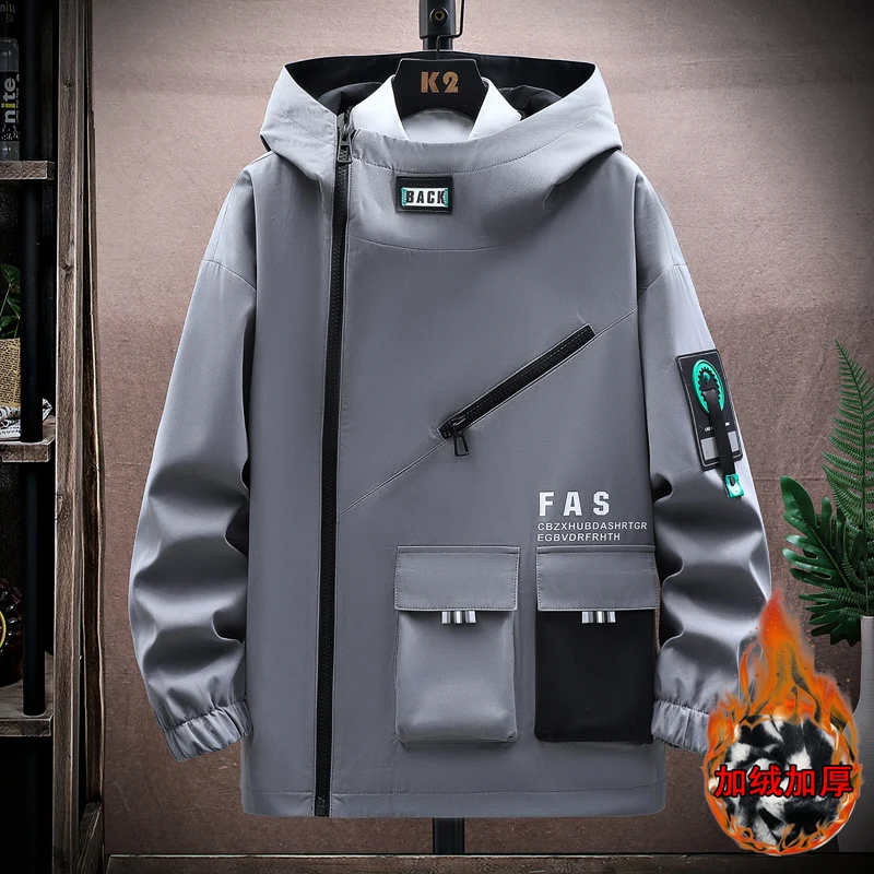 Lässige warme Kapuzen-Fleece jacken 2024 Herbst Winter Herrenmode wind dicht verdicken Plüsch mäntel Jugend Outwear Top gepolsterte Parkas