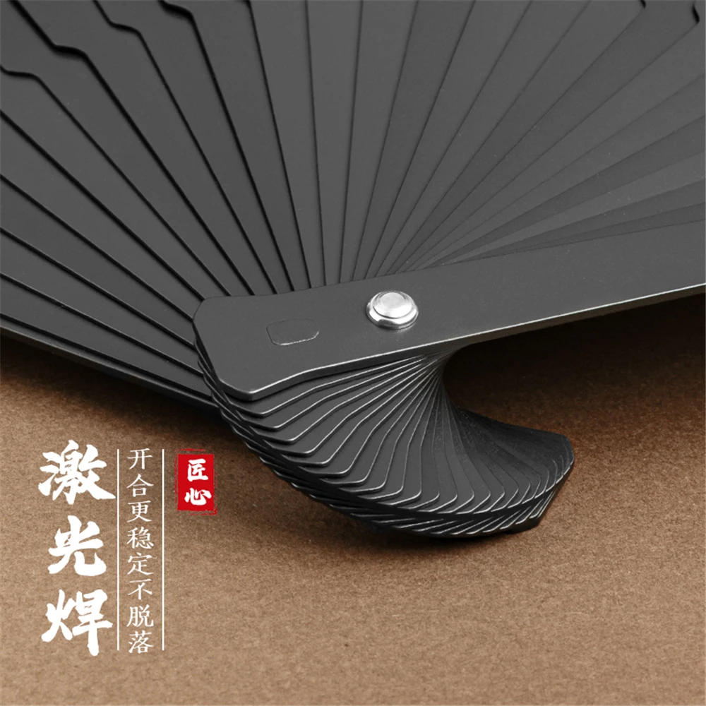 Chinese Style Stainless Steel Antique Style Iron Fan Hollowed Out Self-defense Portable Metal Black Stainless Steel Folding Fan