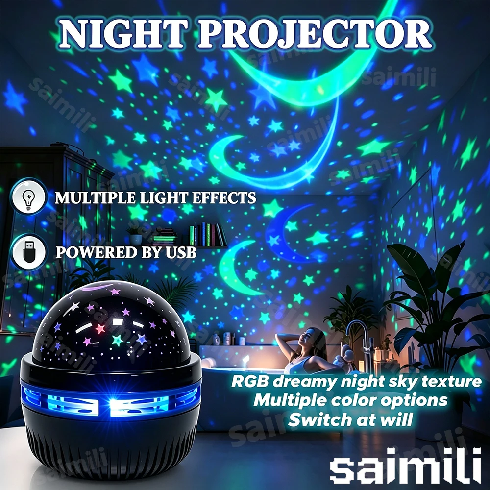 LED Starry Galaxy Projector Rotating Night Light RGB Smart Remote Control Aurora Star Sky Atmosphere Lamp For Home Party Decor