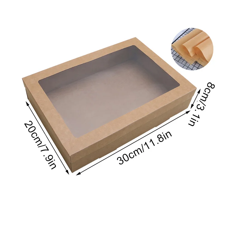 1PC Disposable Kraft Paper Box With Clear Window Afternoon Tea Cupcake Packing Box Outdoor Picnic Food Container Party Supplies