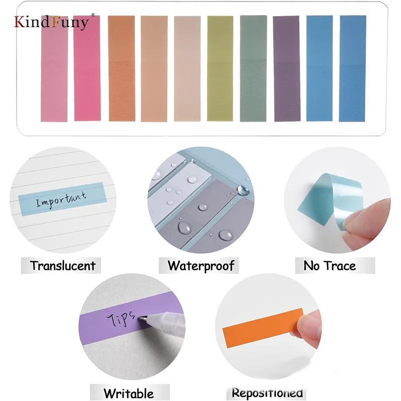 Imagem -05 - Kindfuny-self Adhesive Index Page Markers Transparente Impermeável Sticky Notes Classificar Arquivos Bandeiras Planejador Papelaria 2400 Pcs