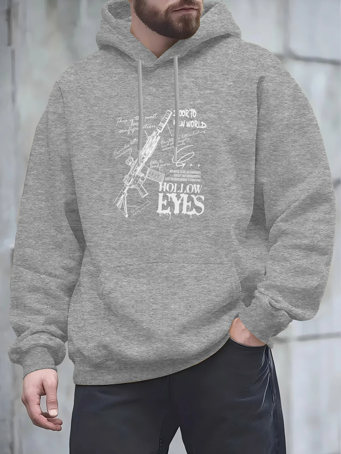 The 2025 autumn new men's sweatshirt with gun pattern printed casual and comfortable long-sleeved adult sportswear
