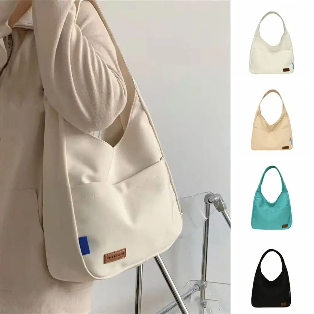 

Trendy Large Capacity Simple Tote Bags Square Pure Color Canvas Shoulder Bag Waterproof Japanese Style Teens School Bag School