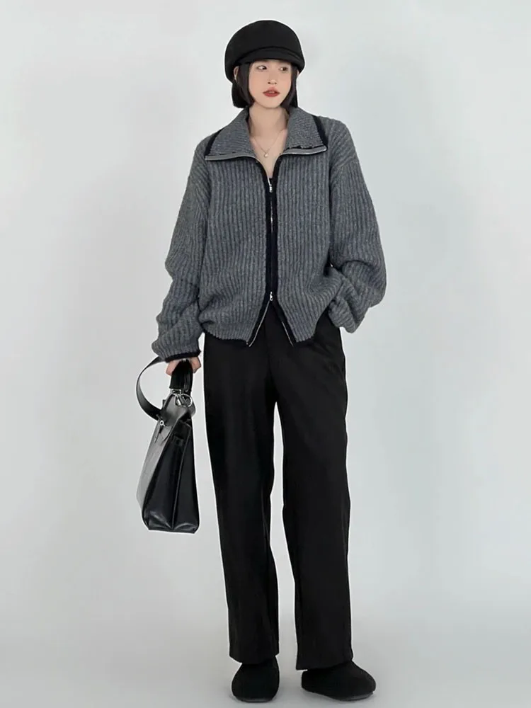 Japanese Streetwear Cardigan Turtleneck Basic Sweater Autumn Winter Long Sleeve Solid Design Knitted Pullover Soft Fashion Y2k