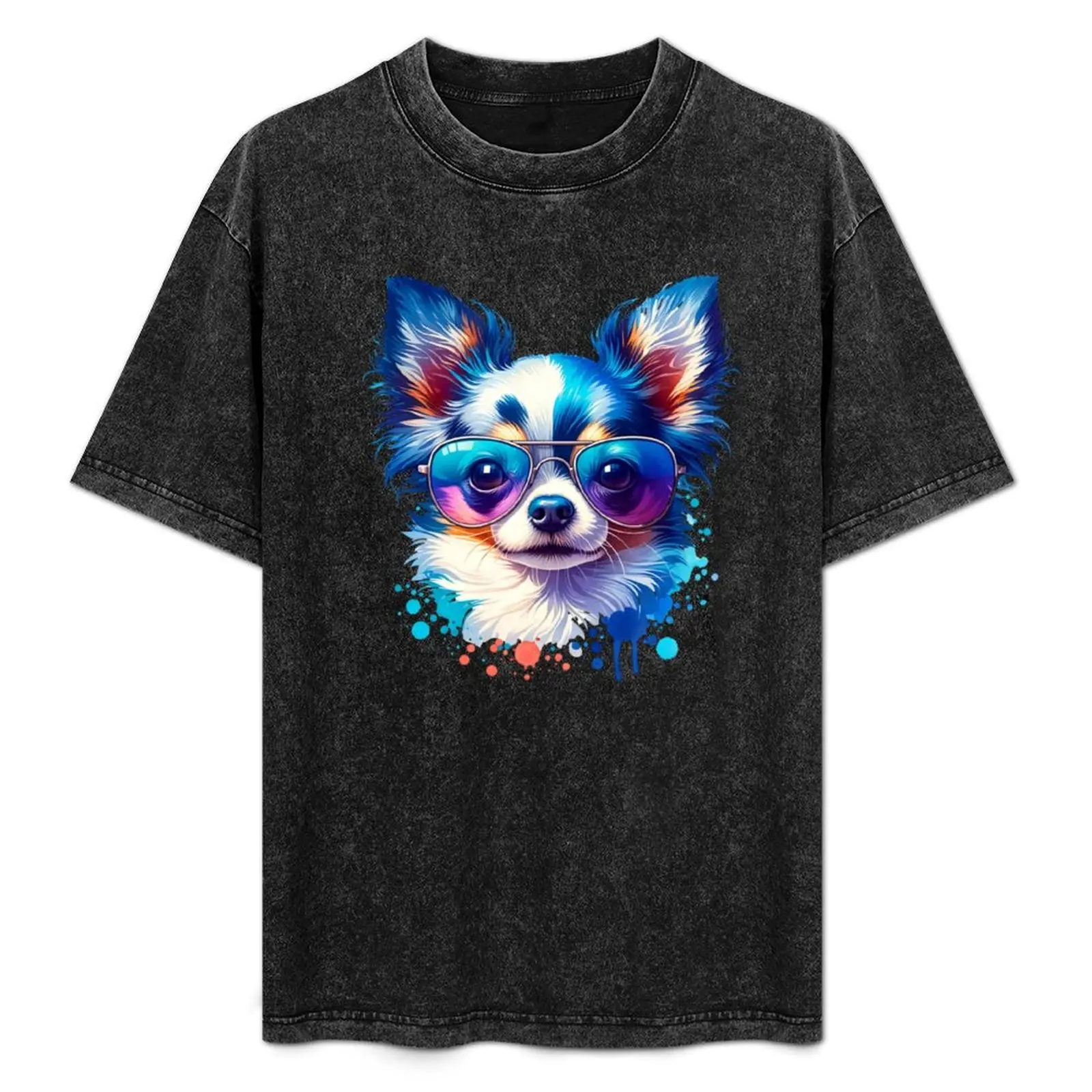 Camiseta azul Merle Chihuahua, camiseta informal holgada de verano