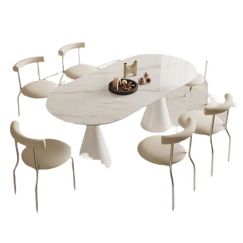 

French style, cream style, rock slab, dining table and chairs, combination, light luxury, modern, simple, small apartment