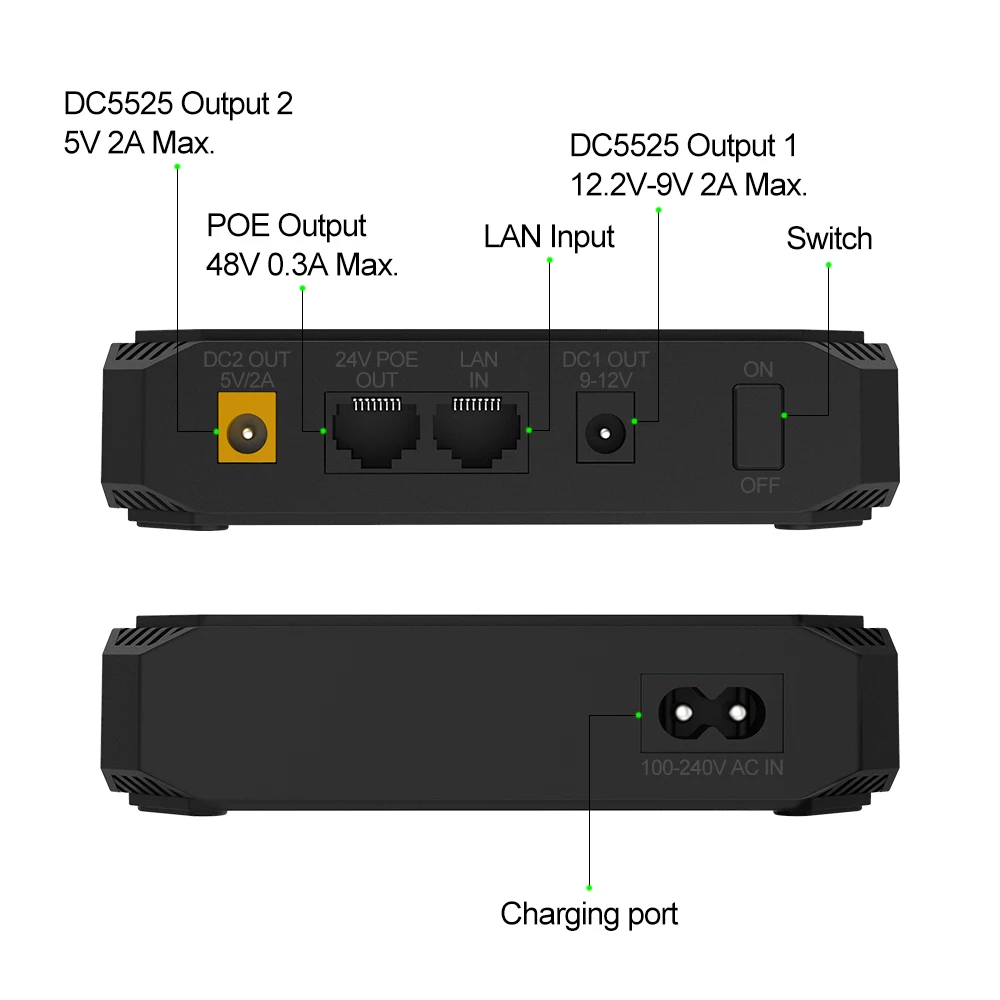 OUTPUT POE 48V/0.3A 2600mah Online Mini Ups Uninterruptible Power Supply with Lithium Ion Battery