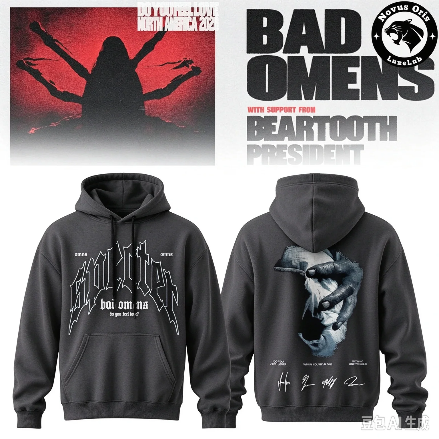 2026 Bad Omens Beartooth President Hoodie Front Back Print Unisex Oversized Hooded Sweatshirt Metal Band Concert Fans