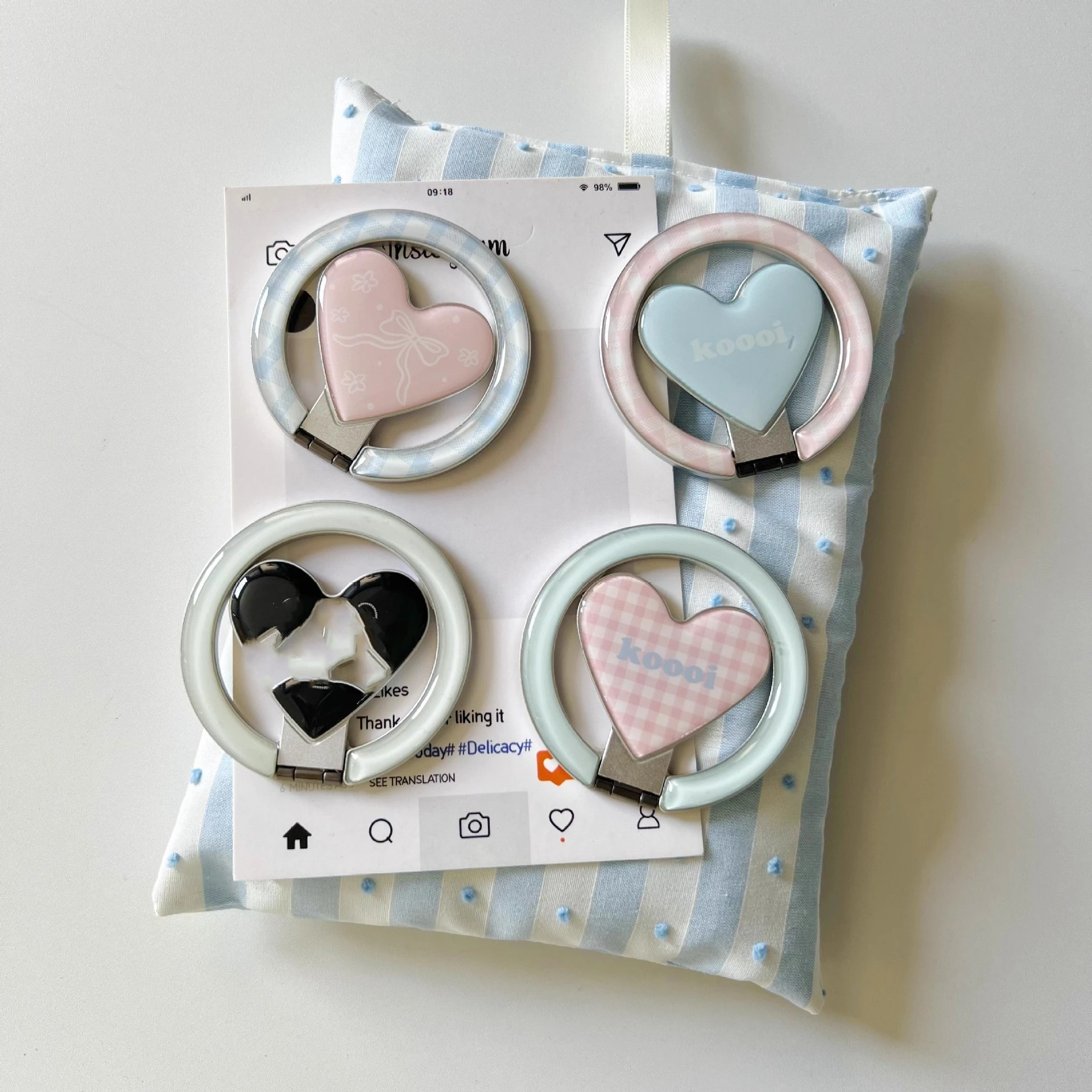 

Магнитная ручка для телефона с милым крылом и сердечком, модная розовая, зеленая клетчатая подставка, универсальная складная ручка Smart Tok для Magsafe