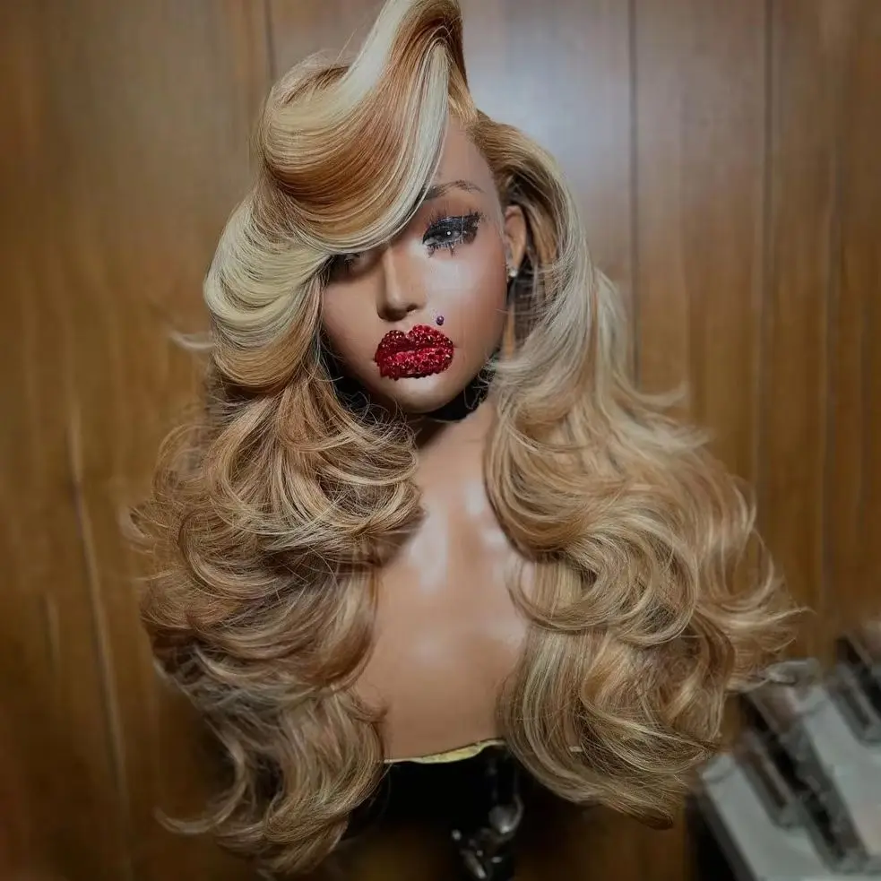 

Коричнево-русый парик с эффектом волны, синтетический, с HD-кружевом 13x4, высококачественный, предварительно проработанный, для женщин, для повседневного использования и косплея