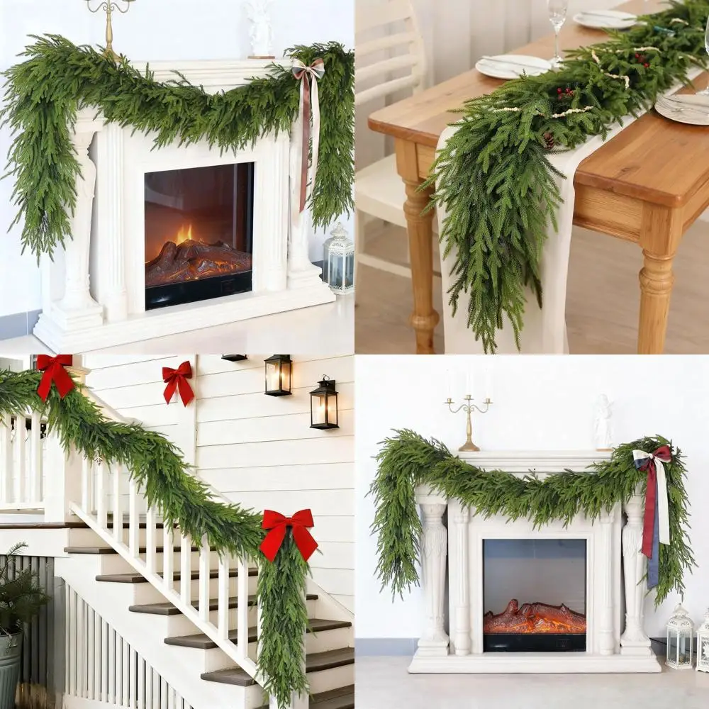 

Пара искусственных сосновых гирлянд Norfolk длиной 9 футов для праздничного камина, стола, окон и каминного декора.