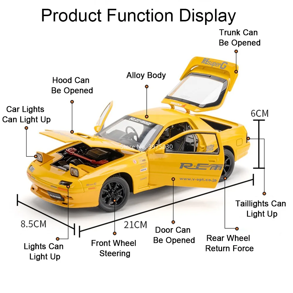 1:24 RX7-FC Mitsubishi EVO9 juguetes de aleación modelos de coches fundido a presión con luz de sonido extraíble modelo vehículo en miniatura para regalos de niños