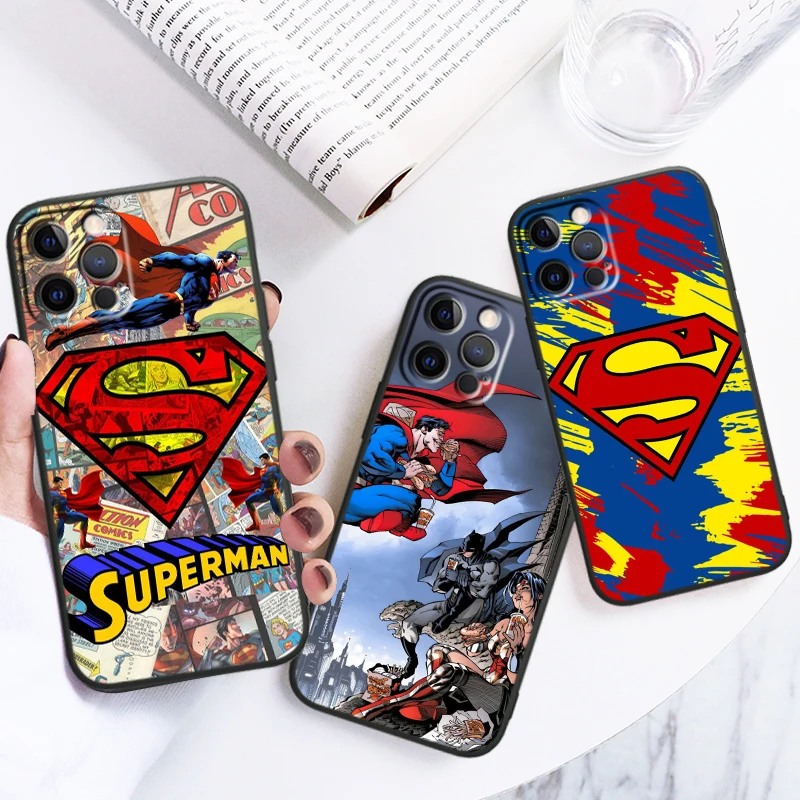 Luxury S-Supermans Comics Cool For iPhone 15 14 13 12 11 XS XR X 8 7 SE Pro Max Plus Mini Black Cover Phone Case