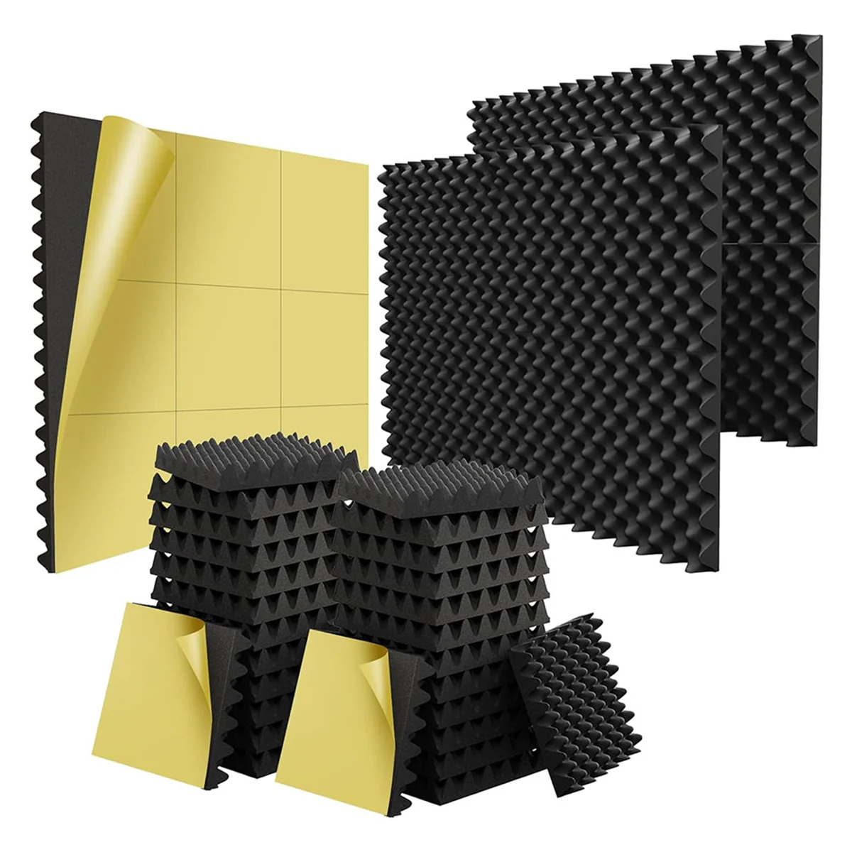 24 Pack Self Adhesive 1.5x12x12Inch Sound Proofing Egg Crate Acoustic Foam, Soundproof Wall Panels for Home & Studio