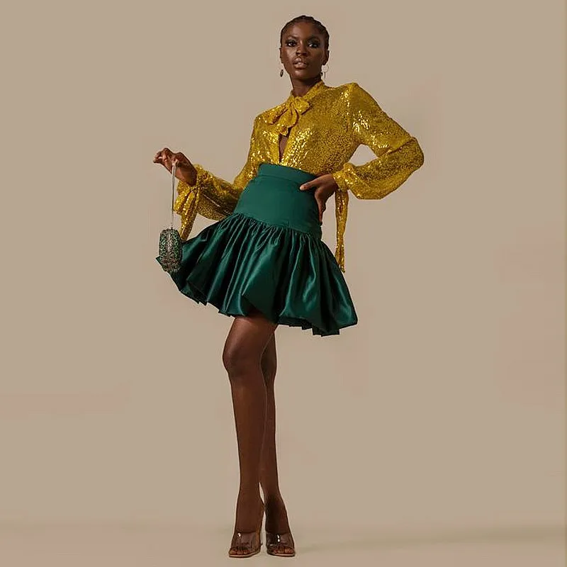 

Hunter Green Satin Women Skirt Causal Mini Skirt High Waist Birthday Bottoms Wear faldas Custom Made Only Sell Skirt