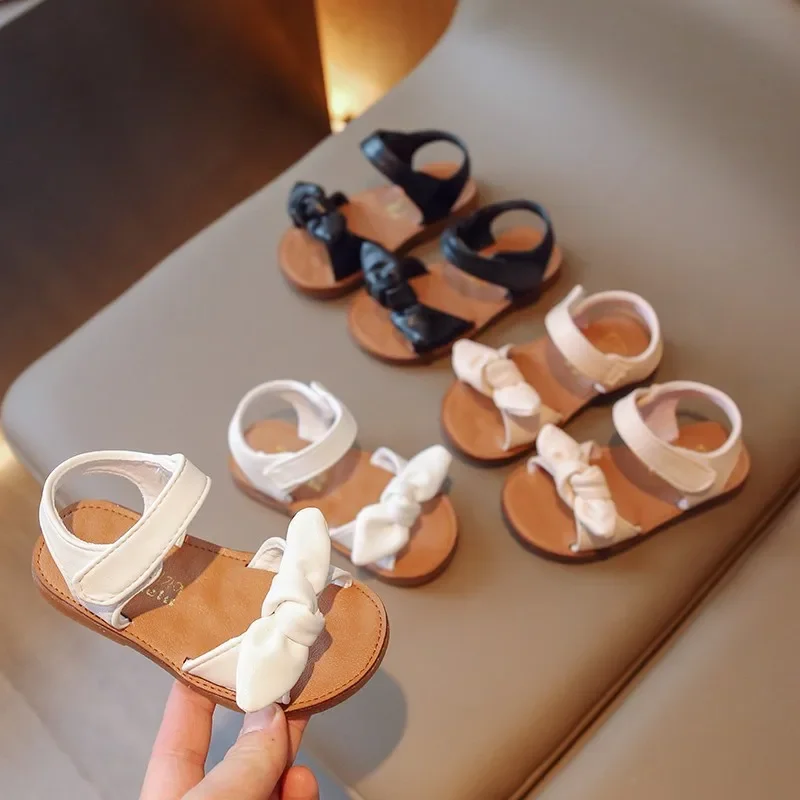 Girls Princess Sandals with Bow-knot Fashion Classic Baby Kids Beach Shoes Children Summer Sandals Simple Size 21-30 Hot Sale