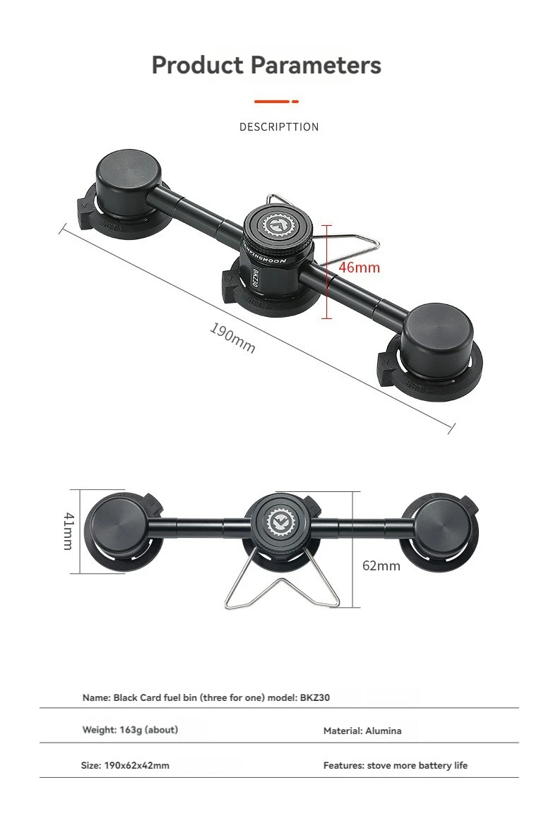 CAMPINGMOON BKZ30 Outdoor-Kocher Camping-Kocher Zubehör Kartentyp Langer Gastank Drei Anschlüsse Ein Adapter – Detail 2