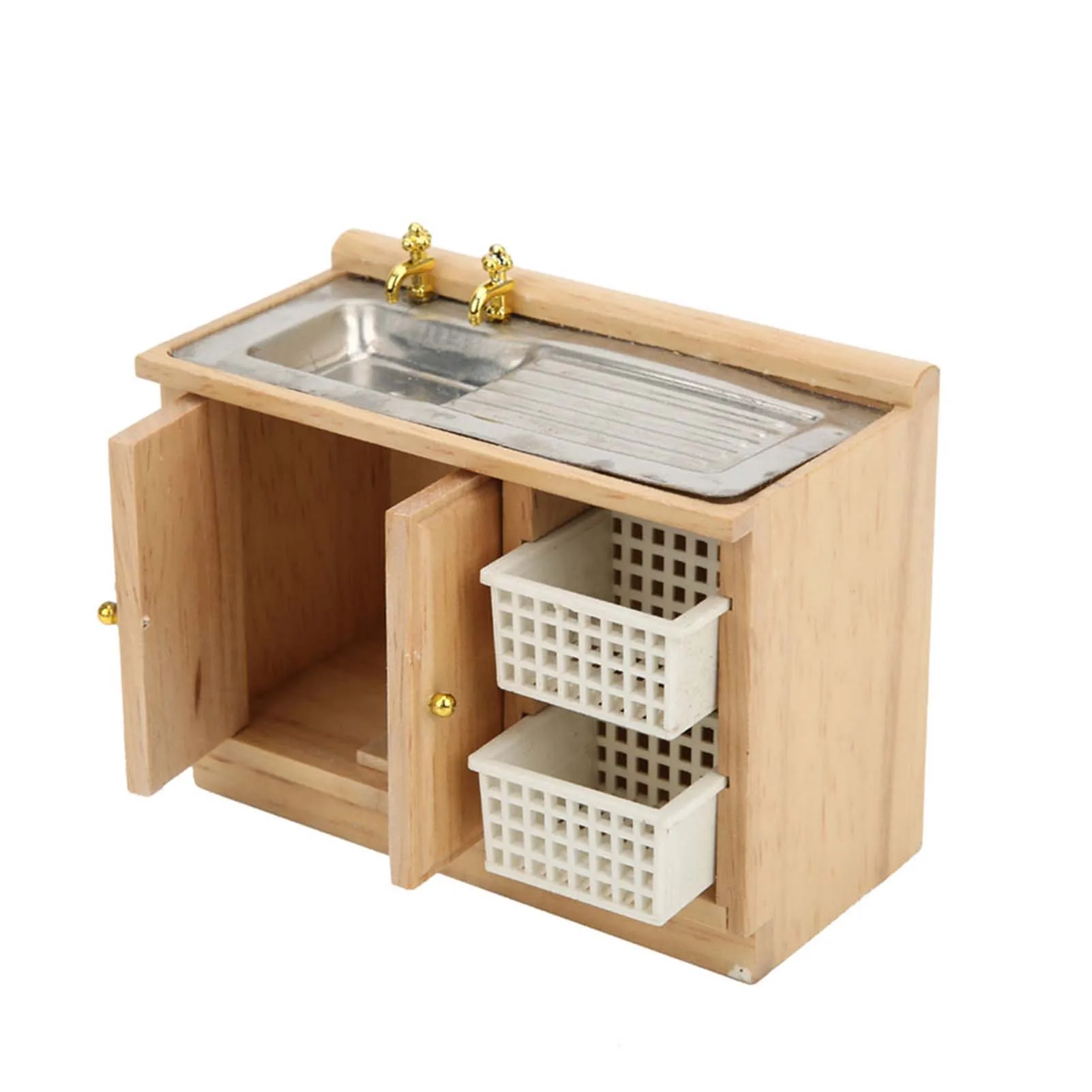 ZK40 Dollhouse 1:12 Scale Miniature Furniture Model Kitchen Dish Washing Table with Baskets