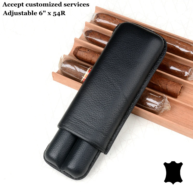 Real Leather Cigar Case Black Tobacco Holder 2 finger Cigar Tube 20mm Diameter Mini Humidor Box Best Cigar Accessory for Men