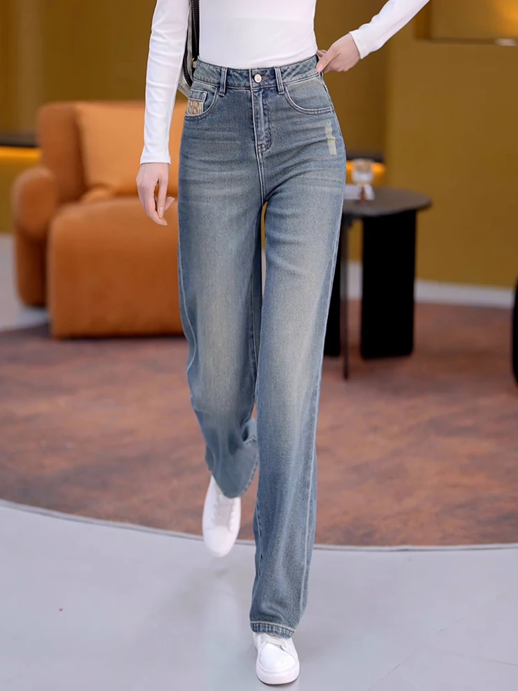

High Waist Straight Leg Jeans Women's Casual Loose Fit Slimming Wide Leg Pants Spring Autumn New Style Retro