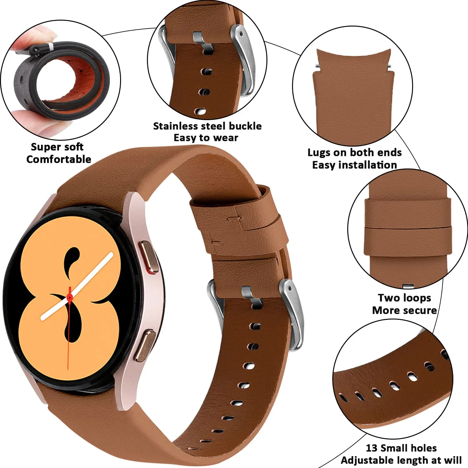 Genuine Leather Band For Samsung Galaxy Watch 4 classic 46mm 42mm 44mm 40mm No Gaps Leather Bracelet Galaxy Watch 4/5/pro strap