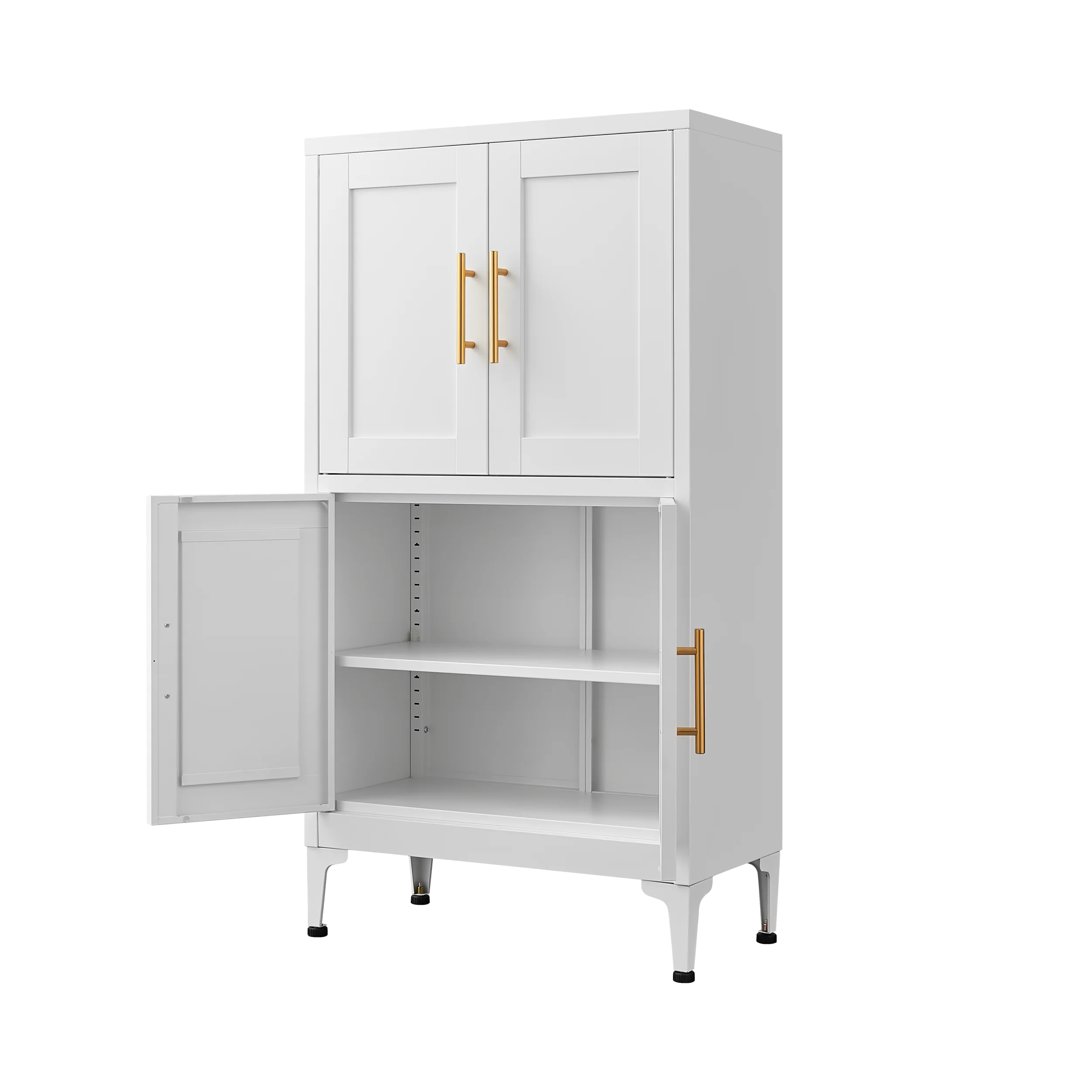 White Metal Kitchen Pantry Storage Cabinet with Doors and Shelves Storage Cabinet for Kitchen Living Room and Dining Room