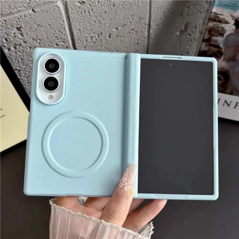 Leather Candy Color Matte for Magsafe Case for Samsung Galaxy Z Fold 8 Wide Fold8 ZFold Magnetic Screen Film Protector Cover