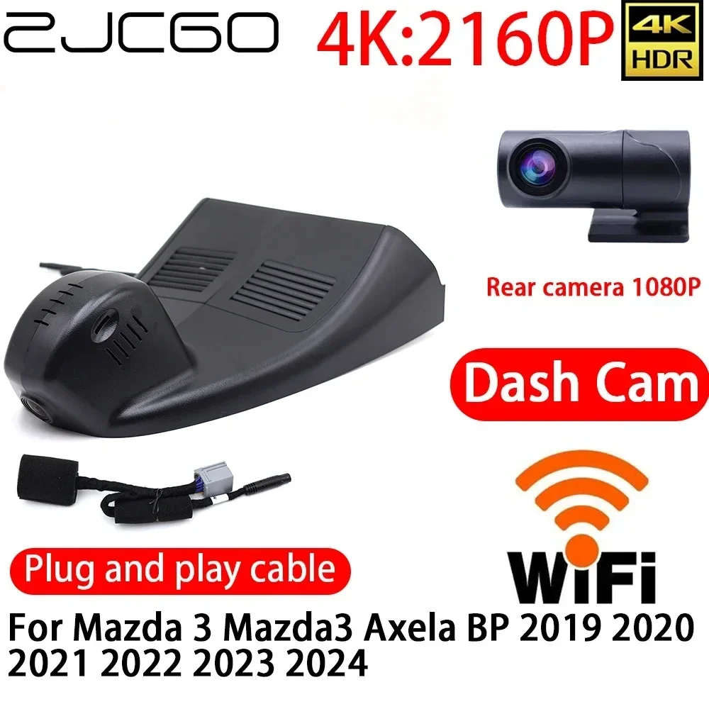 ZJCGO 4K DVR Dash Cam Wifi Front Rear Camera 24h Monitor For Mazda 3 Mazda3 Axela BP 2019 2020 2021 2022 2023 2024