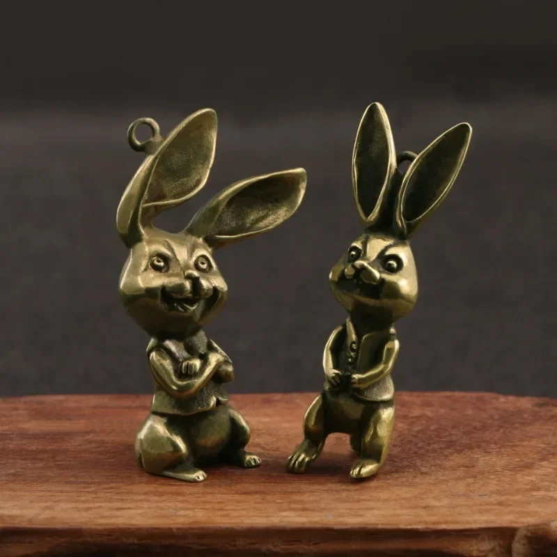 

4 Styles Copper Rabbits Miniatures Figurines Small Ornaments Vintage Brass Animal Home Decor Desk Decorations Key Rings Pendants