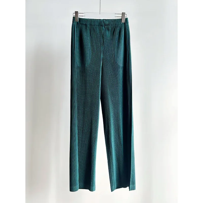 Miyake Pleated Pants Autumn New Simple Casual Fashion Thickened Fabric Solid Color Straight Wide-Leg Pants Women's Commuter Wear