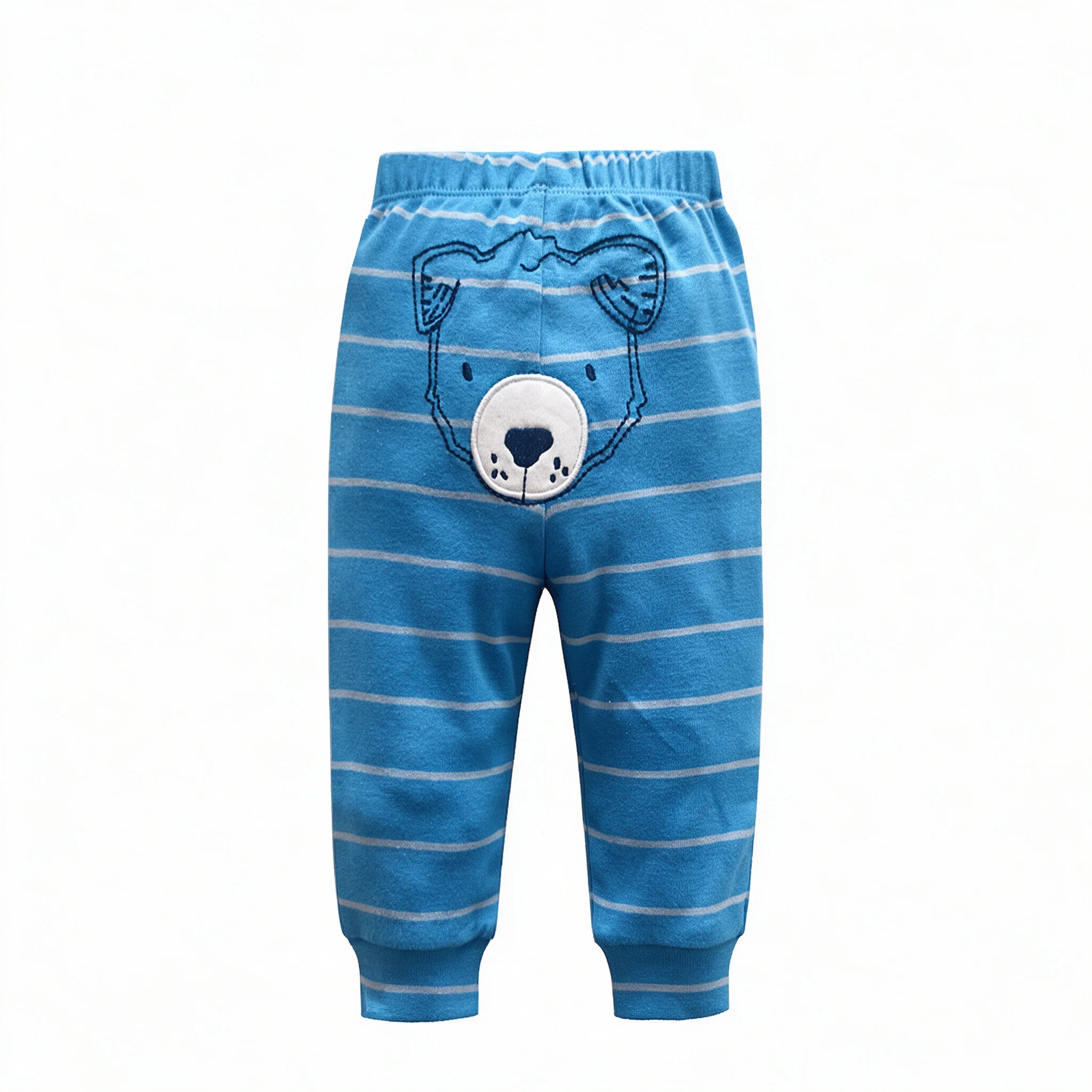 Cute Bear Striped Baby Cotton Pants Unisex Toddler Harem Trousers Roomy Diaper Area Elastic Cuff Kids Bottoms 3-24M