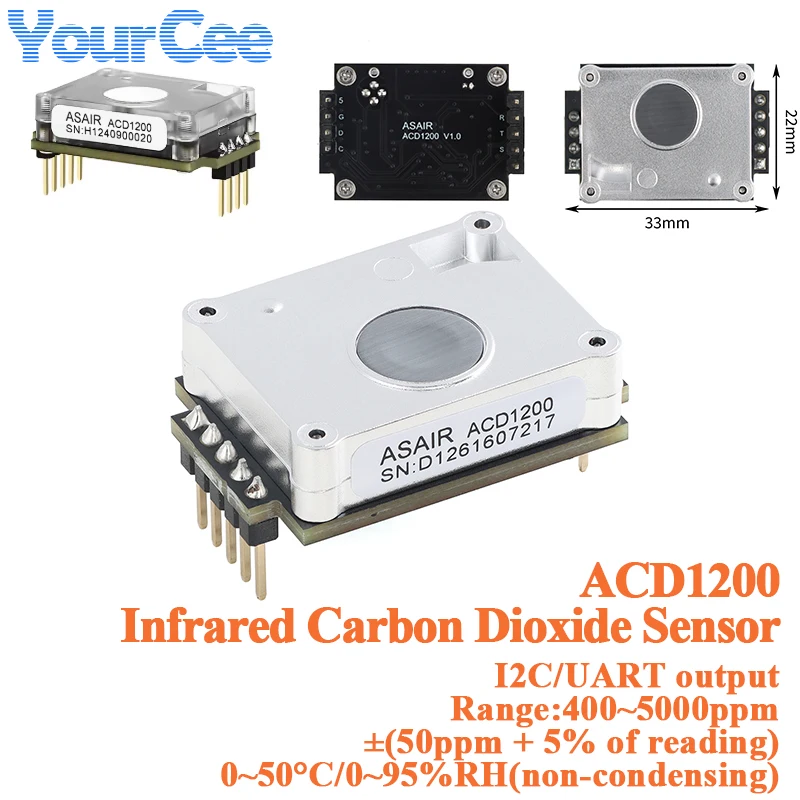 5PCS/1PC ACD1200 Infrared Carbon Dioxide Sensor Module NDIR High-Precision CO2 Concentration Detection 400~5000ppm I2C/UART