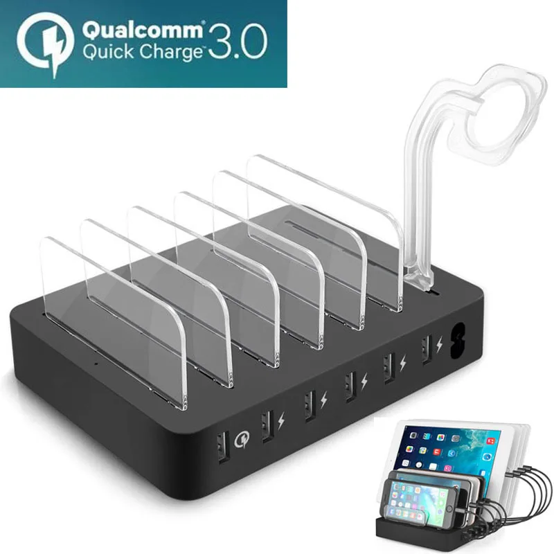 Multi USB Charger Station 6 Ports QC 3.0 70W Fast Charging Desktop Hub For Iphone 14 Pro MAX Samsung iPad Carregador Apple Watch