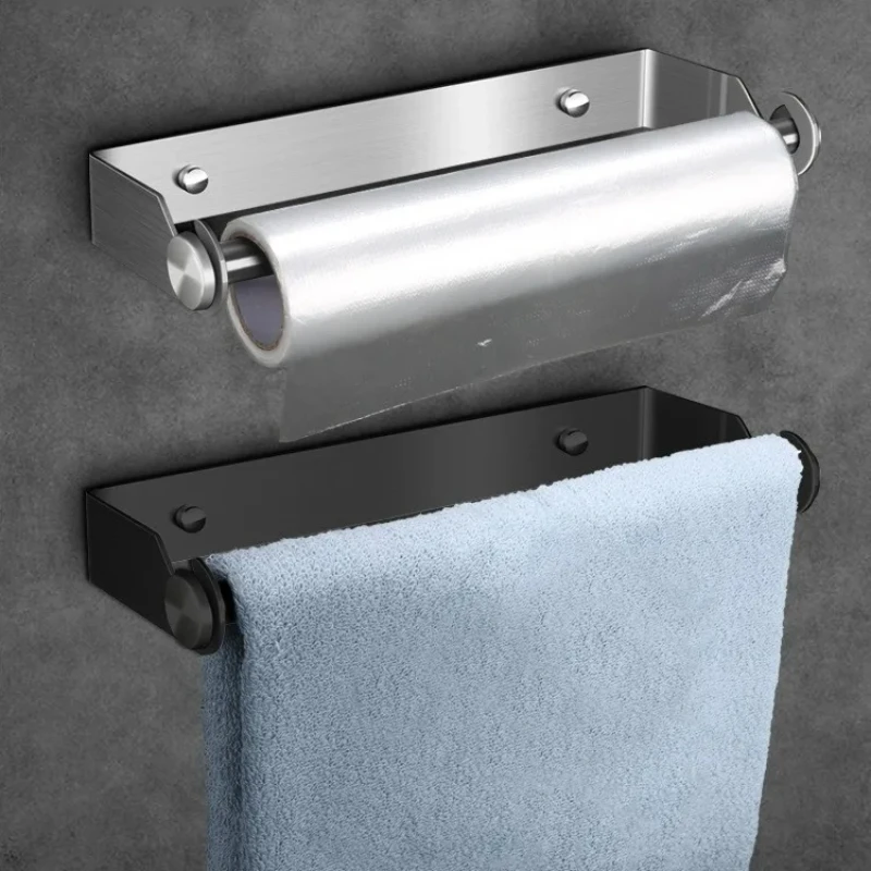 

304 Stainless Steel Wall Mount Paper Towel Holder – Adhesive or Screw-in, Cling Wrap or Napkin Storage Rack for Kitchen Bathroom