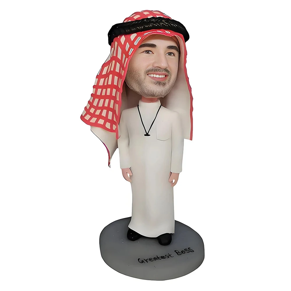 

Arab Boss Custom Bobbleheads,Personalized Arab Bobble Heads,Arab Emirates Fully Customizable with Polymer Clay 6“-10"